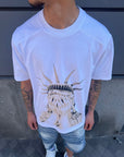 T-Shirt Stampa Statua Libertà Bianco