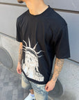 T-Shirt Stampa Statua Libertà Nero
