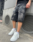 Bermuda Denim Grigio Scuro Con Pittura