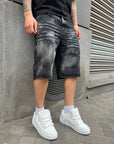 Bermuda Denim Grigio Scuro Con Pittura